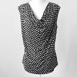 Jennie & Marlis Black and White Polka Dot Cowl Neck Sleeveless Blouse Large